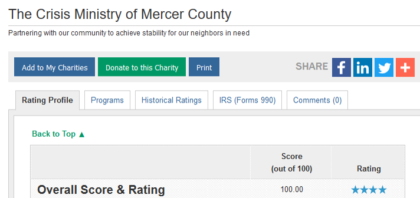 Perfect Score for Crisis Ministry 2016