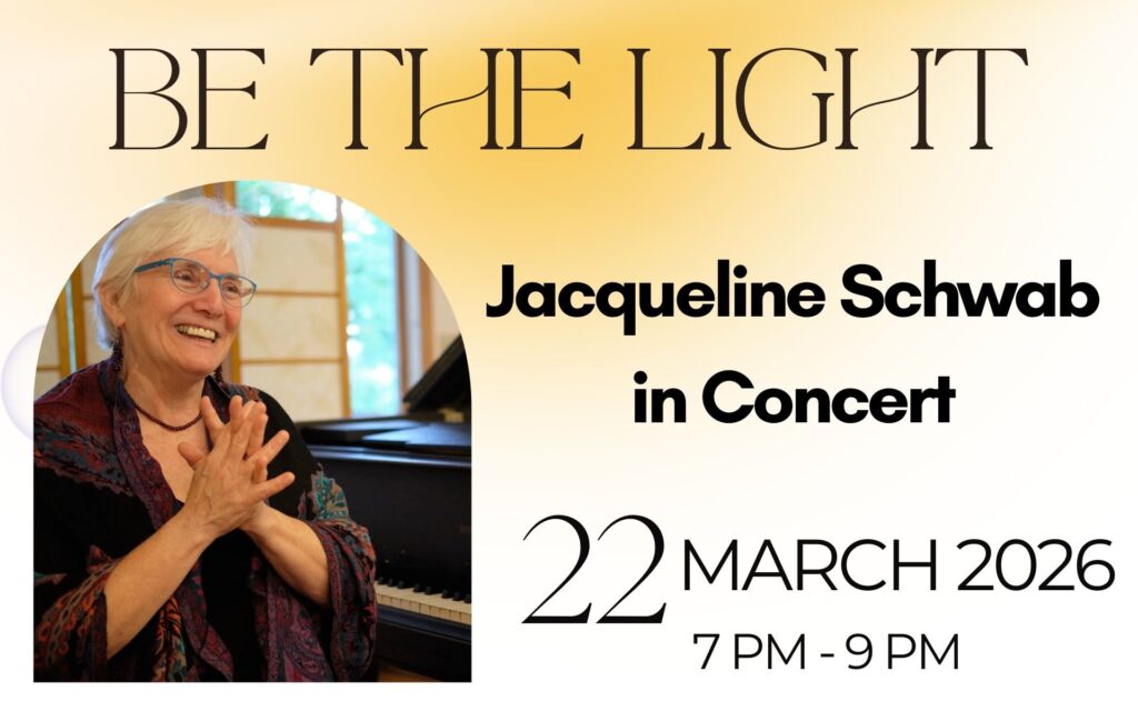 Banner for "Be The Light": Jacqueline Schwab in Concert. The 22nd of March, 2026 from 7 to 9 p.m.